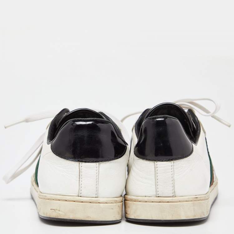 Pre Owned Gucci White/Black Leather Ace Web Detail Low Top Sneakers Size 39