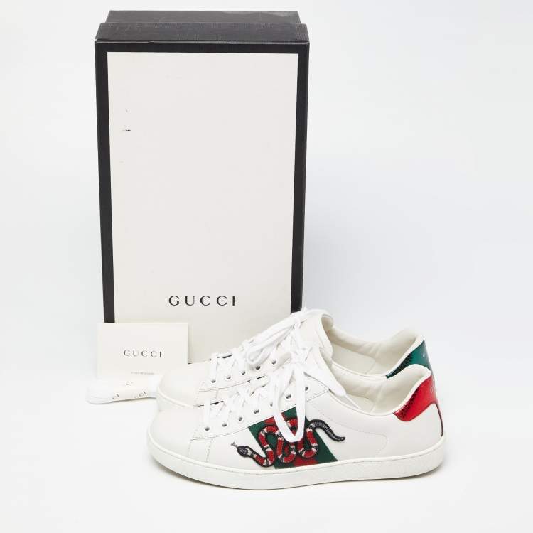 Pre Owned Gucci White Leather Embroidered Snake Ace Sneakers Size 41