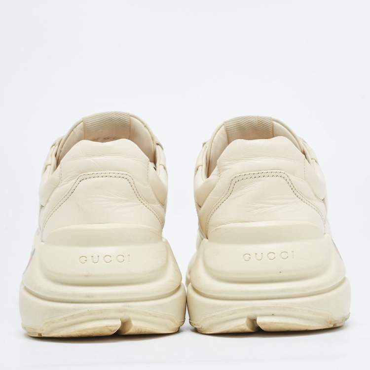 Pre Owned Gucci Off Cream Leather Rhyton Low Top Sneakers Size 41