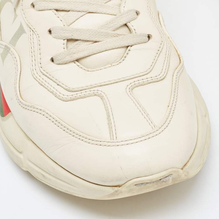 Pre Owned Gucci Off Cream Leather Rhyton Low Top Sneakers Size 41