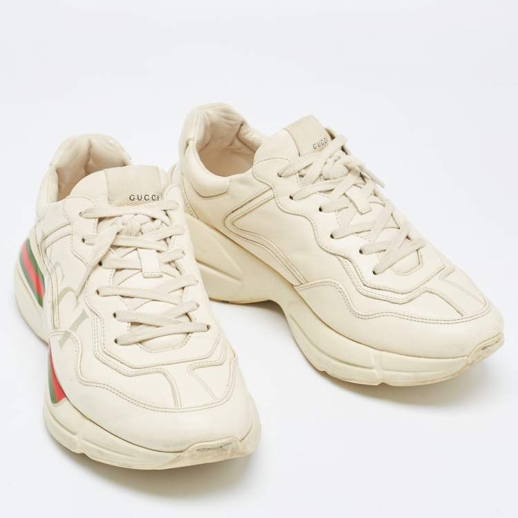 Pre Owned Gucci Off Cream Leather Rhyton Low Top Sneakers Size 41