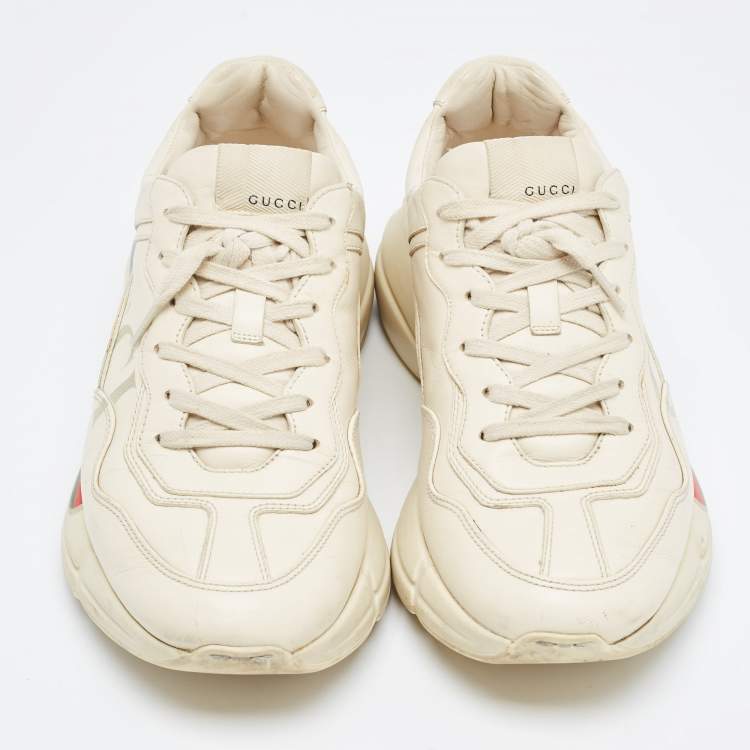 Pre Owned Gucci Off Cream Leather Rhyton Low Top Sneakers Size 41