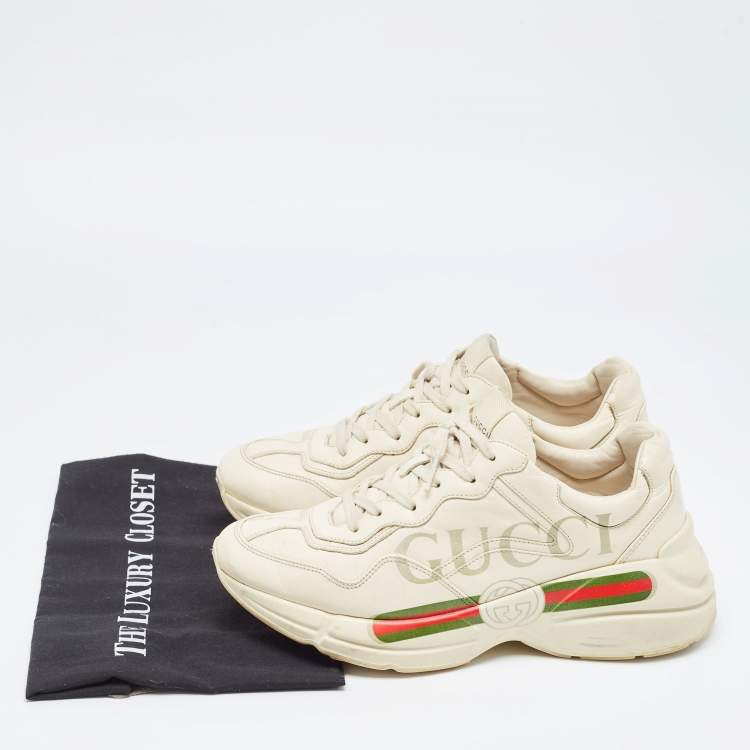 Pre Owned Gucci Off Cream Leather Rhyton Low Top Sneakers Size 41