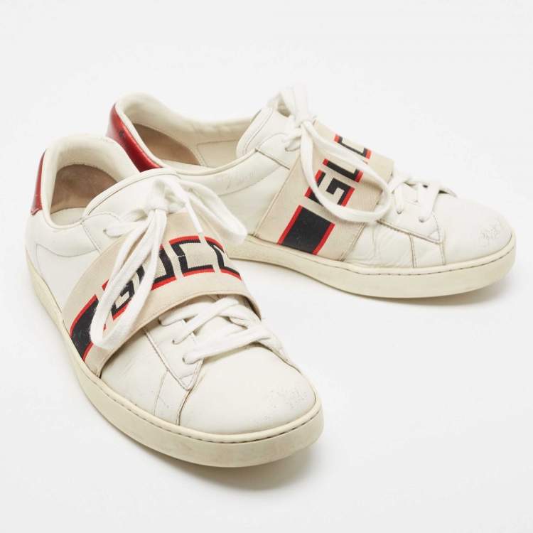 Pre Owned Gucci White Leather New Ace Low Top  Sneakers Size 42