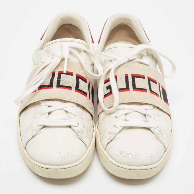 Pre Owned Gucci White Leather New Ace Low Top  Sneakers Size 42
