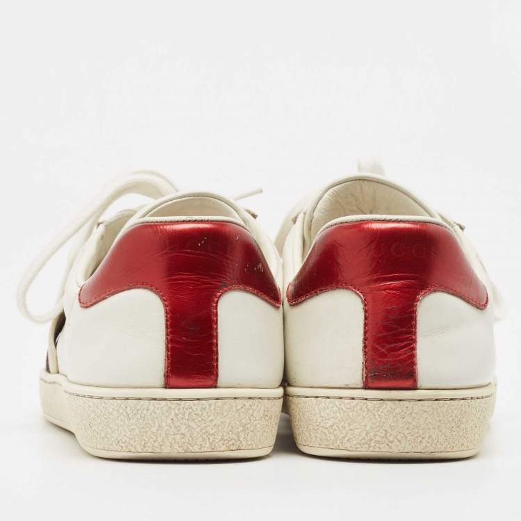 Pre Owned Gucci White Leather New Ace Low Top  Sneakers Size 42