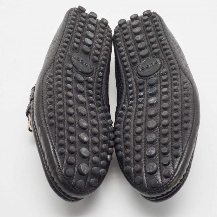 Pre Owned Gucci Black Leather Web Horsebit Loafers Size 41.5