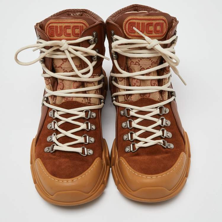 Pre Owned Gucci Brown GG Canvas, Leather and Suede Journey Hiker Boots Size 40