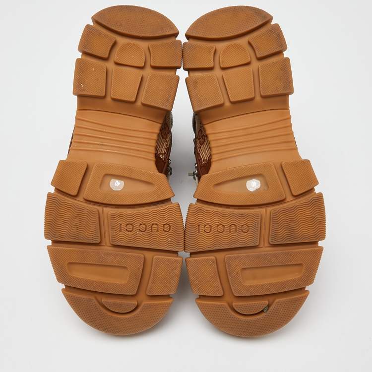 Pre Owned Gucci Brown GG Canvas, Leather and Suede Journey Hiker Boots Size 40