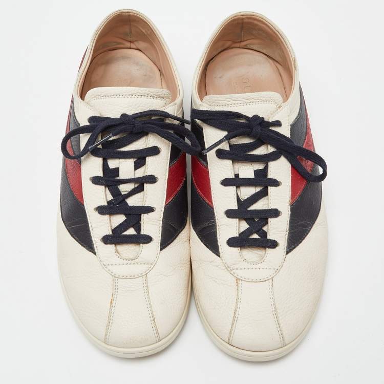 Pre Owned Gucci Tri Color Leather Web Detail Low Top Sneakers Size 44