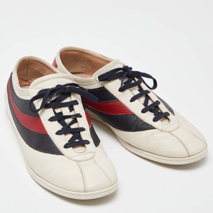Pre Owned Gucci Tri Color Leather Web Detail Low Top Sneakers Size 44
