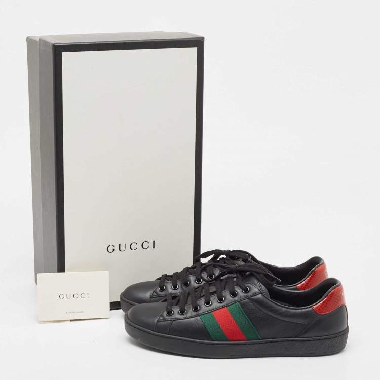 Pre Owned Gucci Black Leather Ace Web Low Top Sneakers Size 41.5