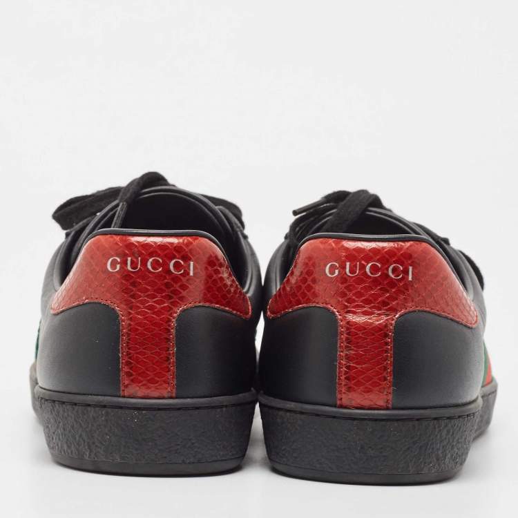 Pre Owned Gucci Black Leather Ace Web Low Top Sneakers Size 41.5