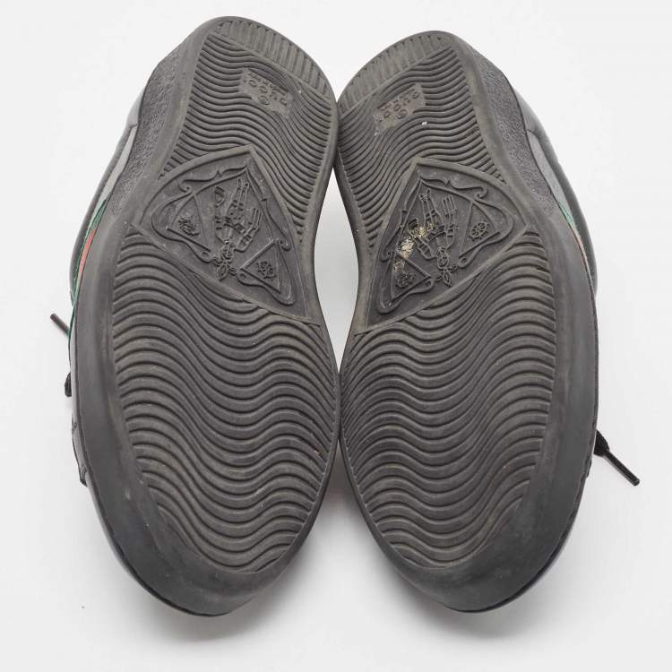 Pre Owned Gucci Black Leather Ace Web Low Top Sneakers Size 41.5