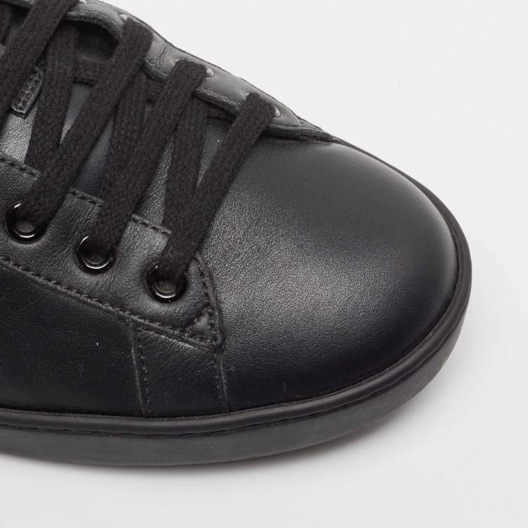 Pre Owned Gucci Black Leather Ace Web Low Top Sneakers Size 41.5