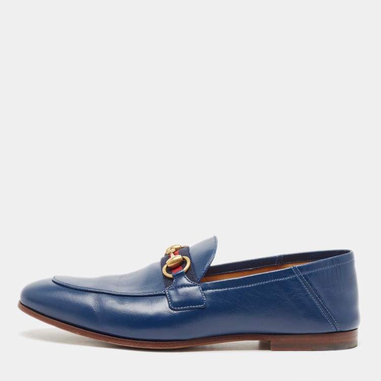 Pre Owned Gucci Blue Leather Web Horsebit Loafers Size 40
