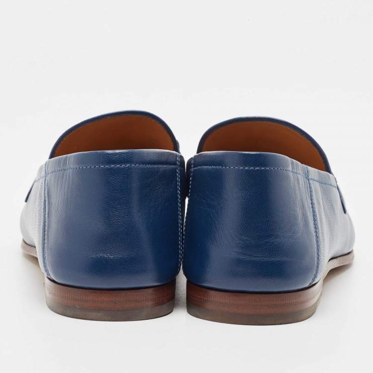 Pre Owned Gucci Blue Leather Web Horsebit Loafers Size 40