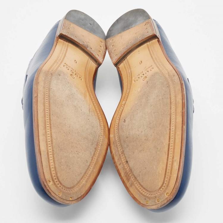 Pre Owned Gucci Blue Leather Web Horsebit Loafers Size 40