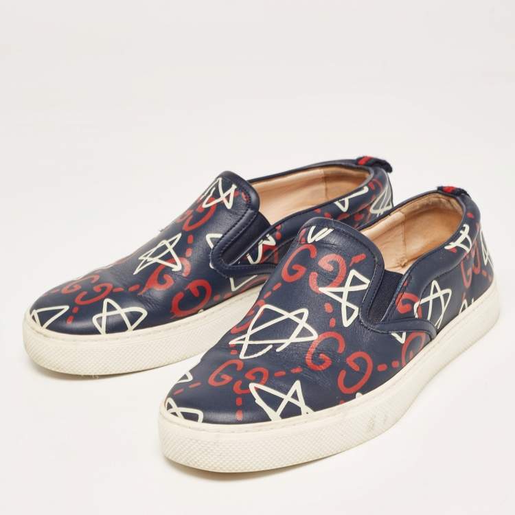 Pre Owned Gucci Navy Blue Leather Dublin Ghost Sneakers Size 41.5