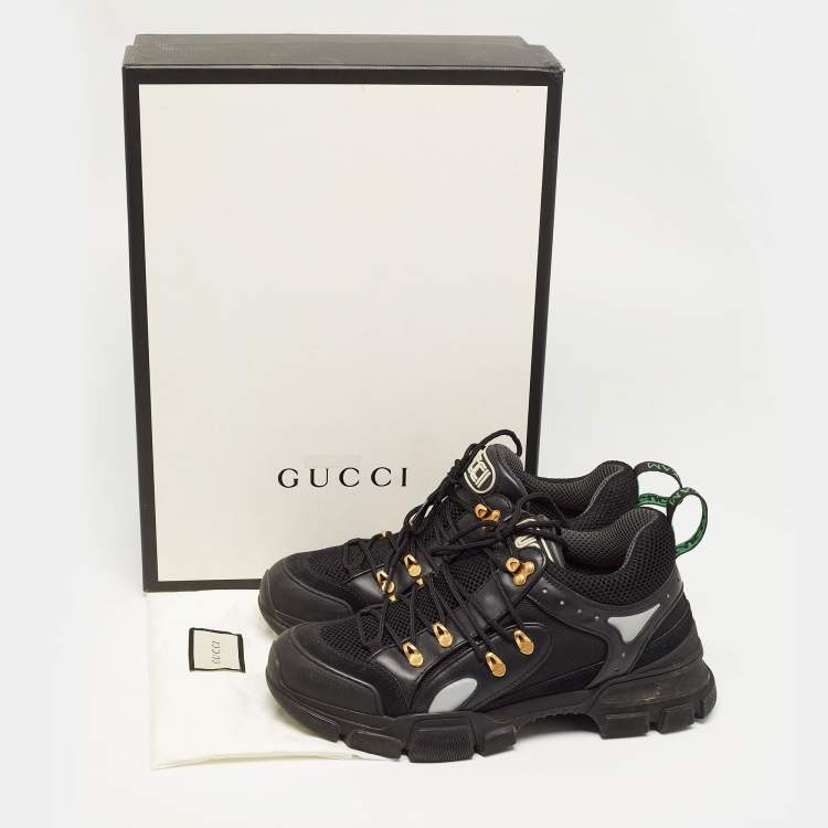 Pre Owned Black Leather and Mesh Flashtrek Sneakers Size 43.5