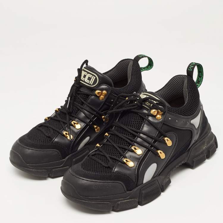 Pre Owned Black Leather and Mesh Flashtrek Sneakers Size 43.5