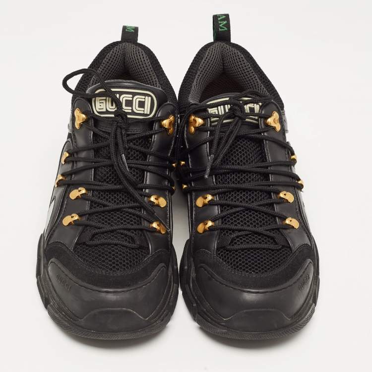 Pre Owned Black Leather and Mesh Flashtrek Sneakers Size 43.5