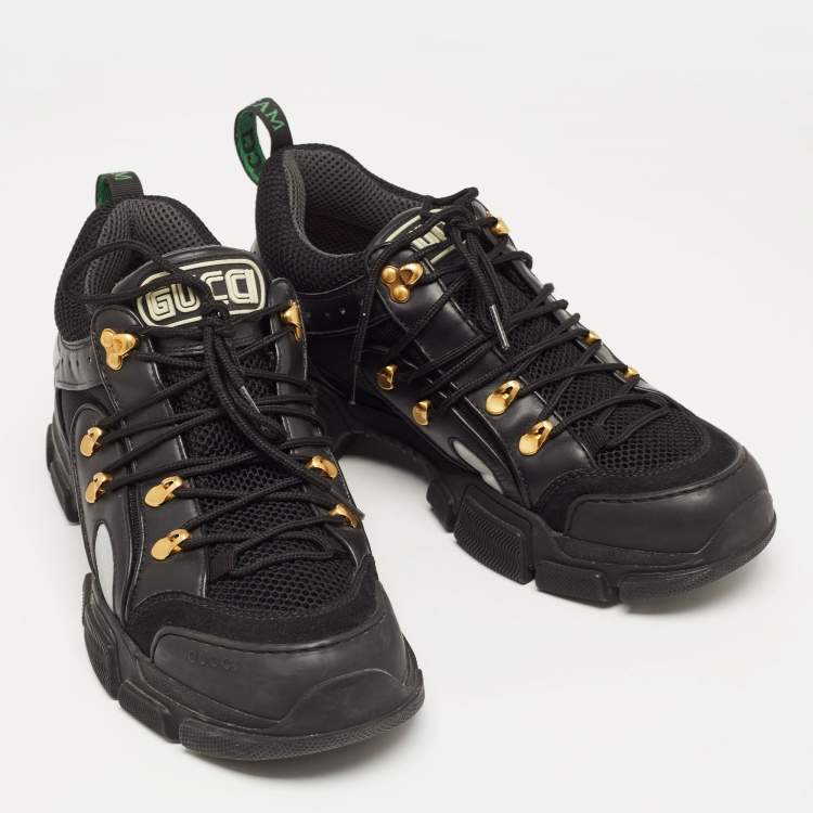 Pre Owned Black Leather and Mesh Flashtrek Sneakers Size 43.5