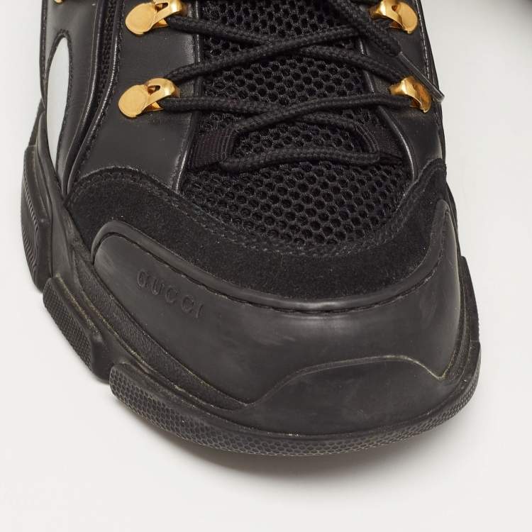Pre Owned Black Leather and Mesh Flashtrek Sneakers Size 43.5