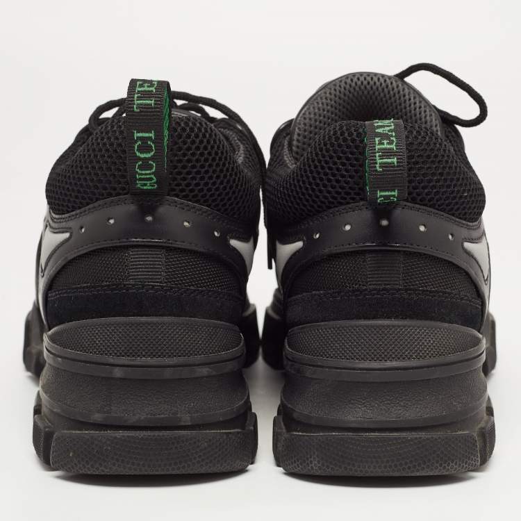 Pre Owned Black Leather and Mesh Flashtrek Sneakers Size 43.5