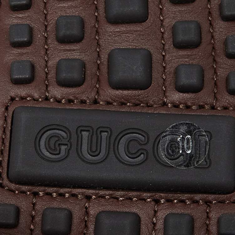 Pre Owned Gucci Brown Leather Web Horsebit Slip On Loafers Size 44