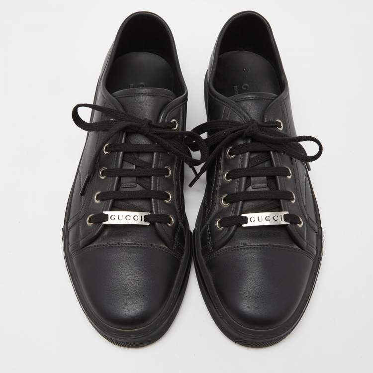 Pre Owned Gucci Black Leather Low Top Sneakers Size 43