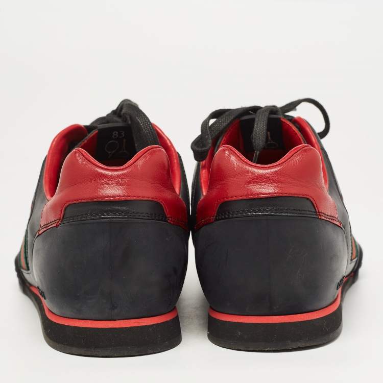 Pre Owned Gucci Black/Red Leather and Mesh Vintage Tennis Sneakers Size 43.5 
