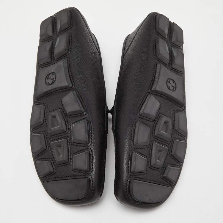 Pre Owned Gucci Black Leather Horsebit Slip On Loafers Size 41