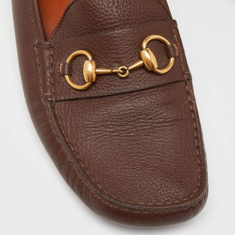 Pre Owned Gucci Brown Leather Horsebit Slip On Loafers Size 41