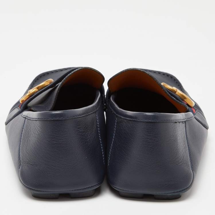 Pre Owned Gucci Blue Leather Web Horsebit Loafers Size 41