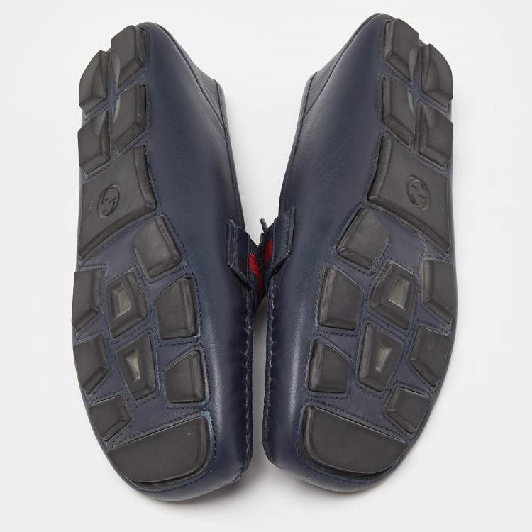 Pre Owned Gucci Blue Leather Web Horsebit Loafers Size 41