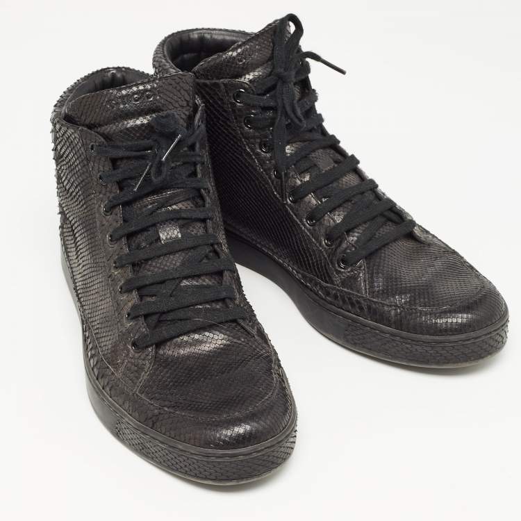 Pre Owned Gucci Black Python High Top Sneakers Size 44.5