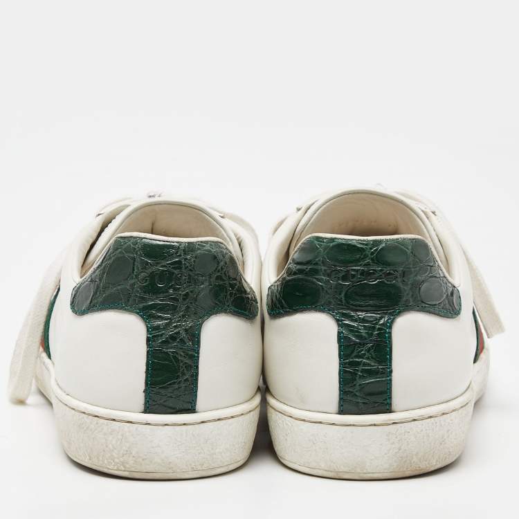 مملوكة مسبقًا Gucci White Leather Ace Low Top Sneakers Size 44
