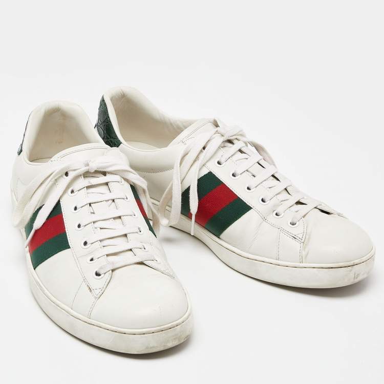 مملوكة مسبقًا Gucci White Leather Ace Low Top Sneakers Size 44