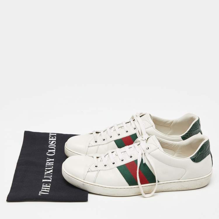 مملوكة مسبقًا Gucci White Leather Ace Low Top Sneakers Size 44