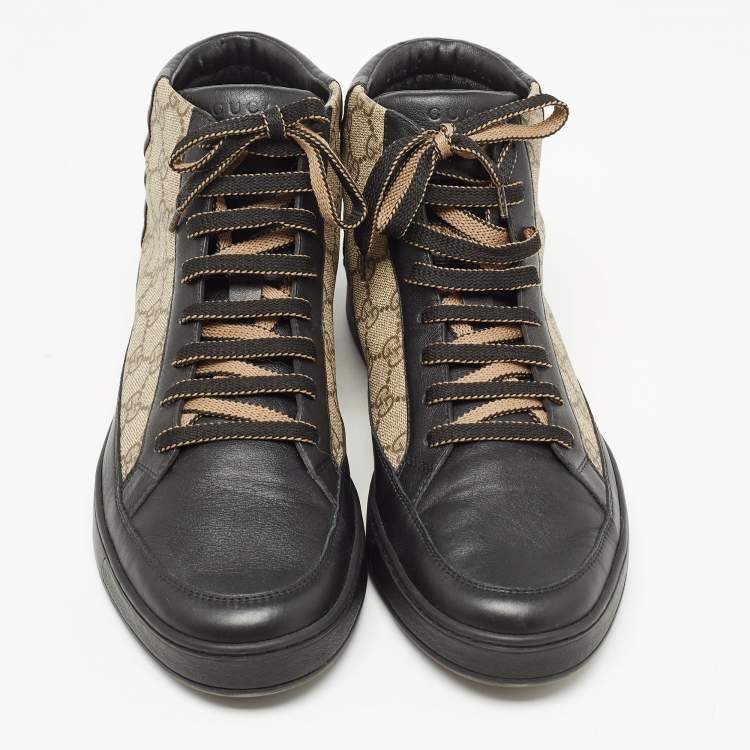 Pre Owned Gucci Beige/Black GG Canvas High Top Sneakers Size 44.5