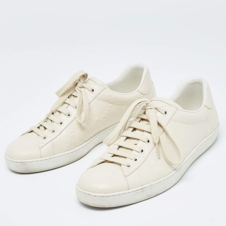 مملوكة مسبقًا Gucci Cream GG Leather Lace Up Sneakers Size 41
