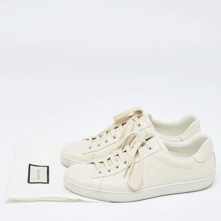 مملوكة مسبقًا Gucci Cream GG Leather Lace Up Sneakers Size 41