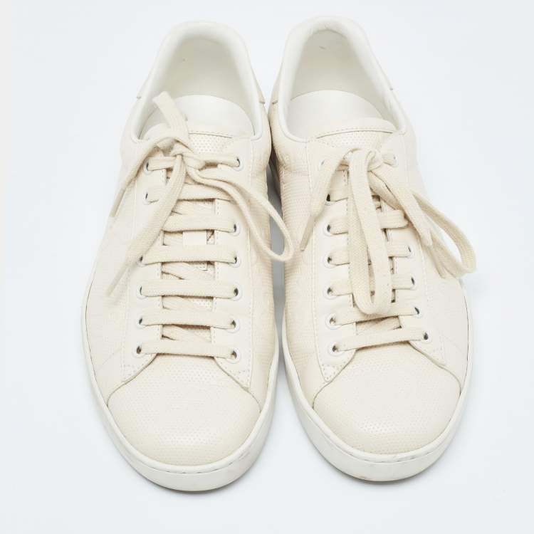 مملوكة مسبقًا Gucci Cream GG Leather Lace Up Sneakers Size 41