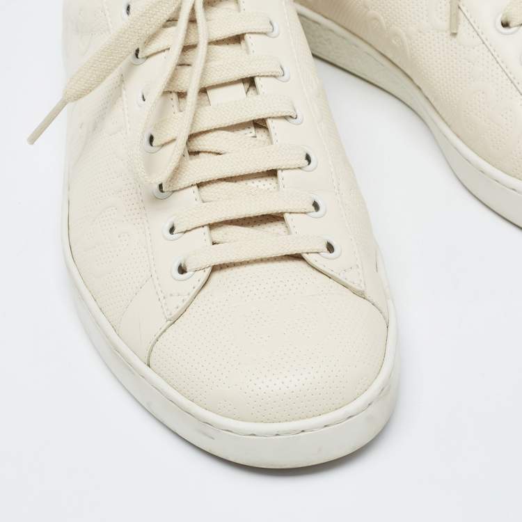 مملوكة مسبقًا Gucci Cream GG Leather Lace Up Sneakers Size 41