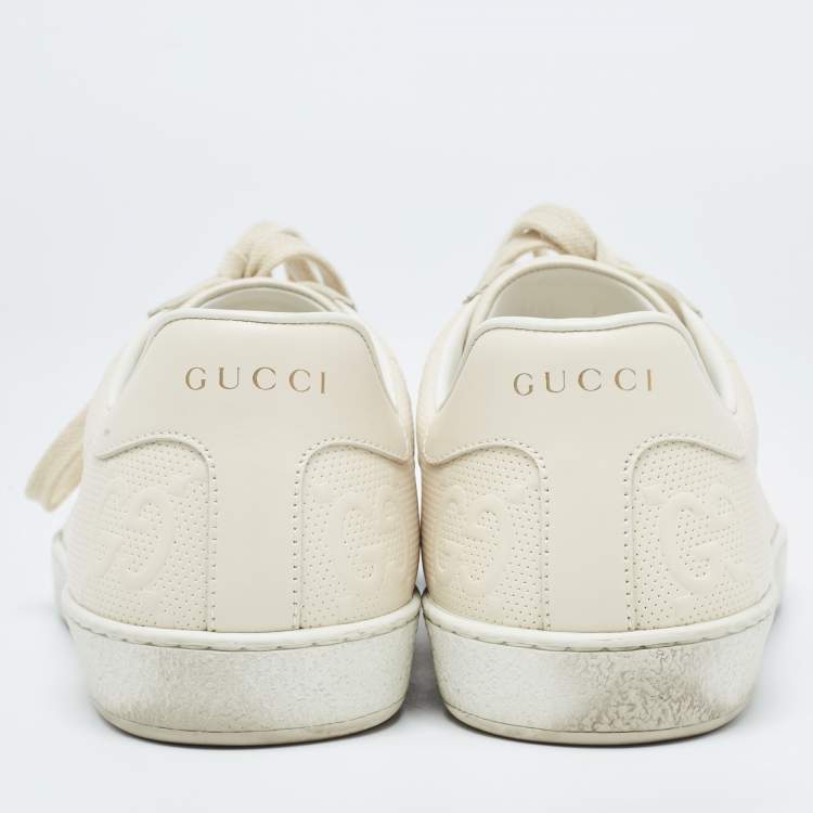 مملوكة مسبقًا Gucci Cream GG Leather Lace Up Sneakers Size 41