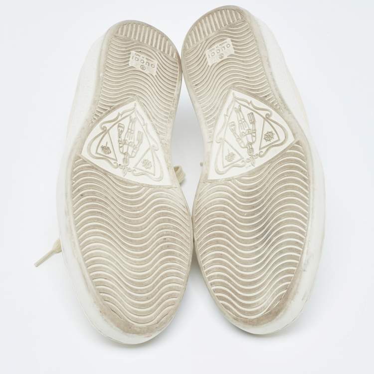 مملوكة مسبقًا Gucci Cream GG Leather Lace Up Sneakers Size 41