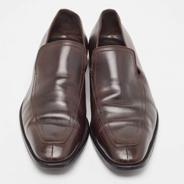 Pre Owned Gucci Brown Leather Horsebit Loafers Size 41