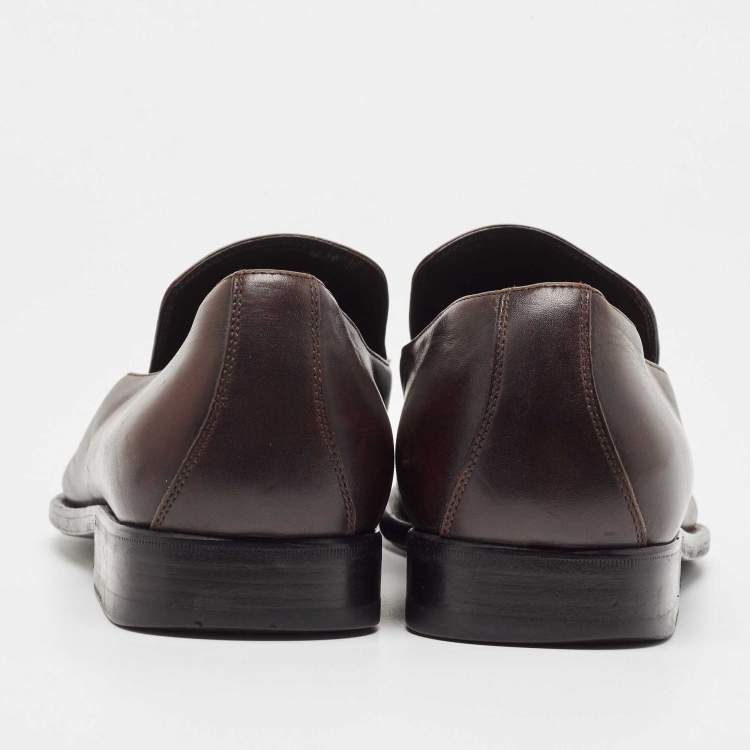 Pre Owned Gucci Brown Leather Horsebit Loafers Size 41