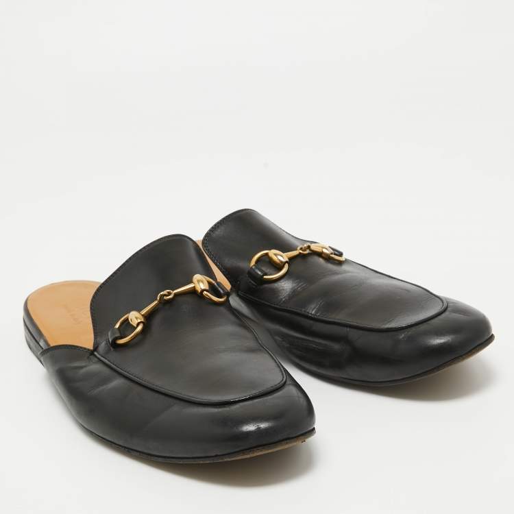 Pre Owned Gucci Black Leather Princetown Horsebit Mules Size 43